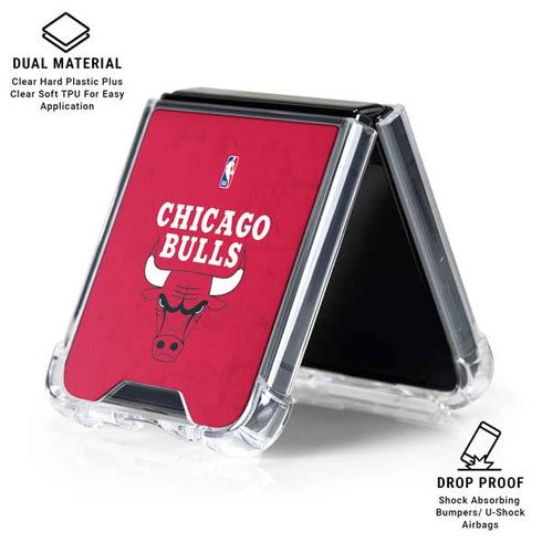 NBA Chicago Bulls Red Distressed Galaxy Z Flip6 Clear Case